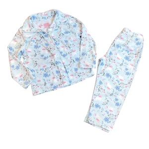 Little Lass Long Sleeve Blue and Pink Unicorn and Roses Pajamas